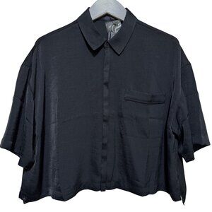 Barefoot Dreams Washed Satin Cropped Dream Shirt-Black-Ret. $118-Womens Size M